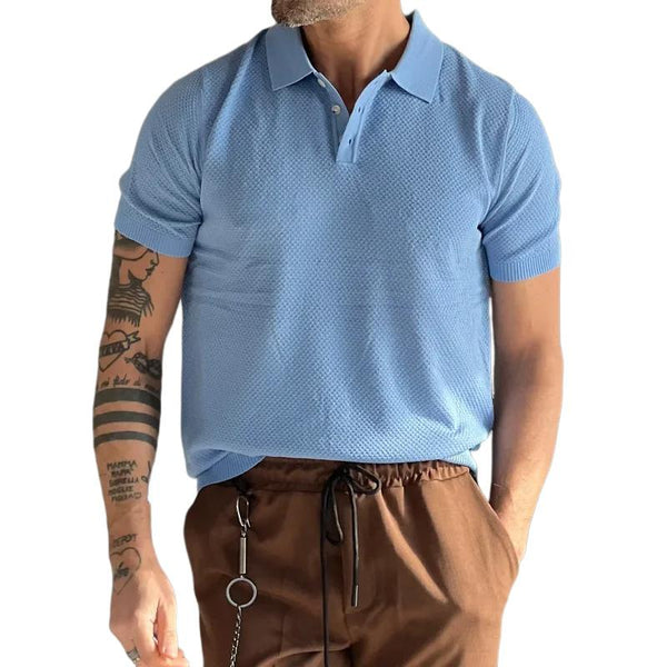 Men's Solid Lapel Short Sleeve Polo Shirt 76443201Z
