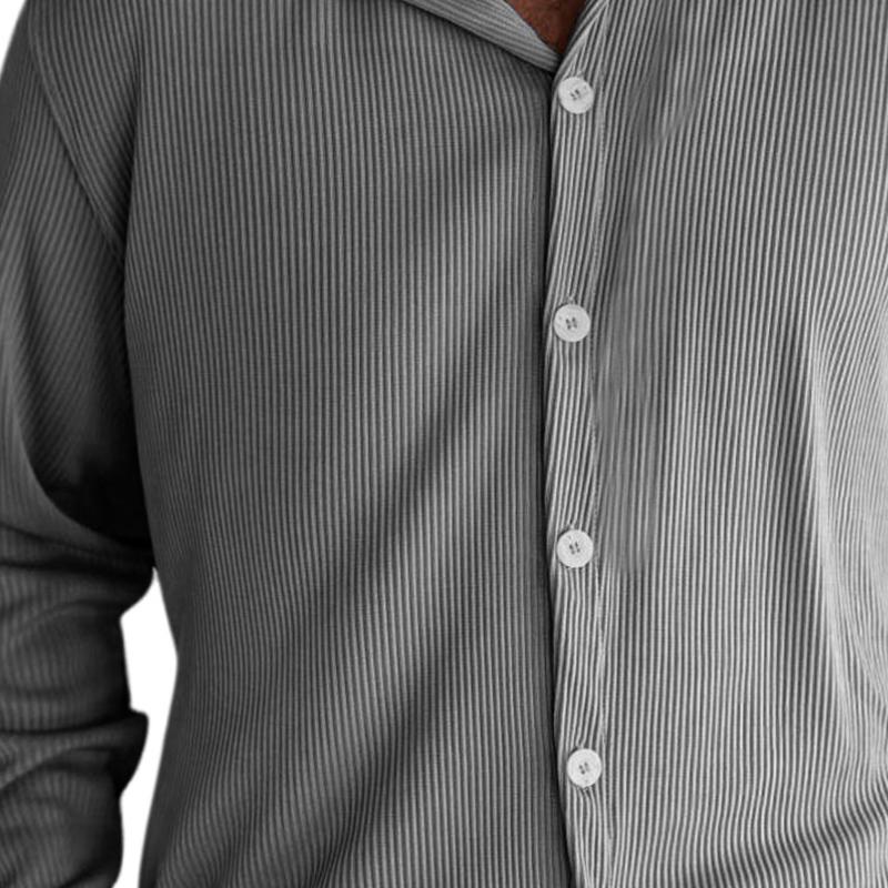 Men's Casual Striped Ribbed Lapel Long Sleeve Shirt 21878202Y