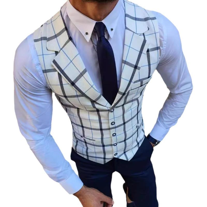 Men's Casual Retro Check Print Blazer Vest 97658895TO