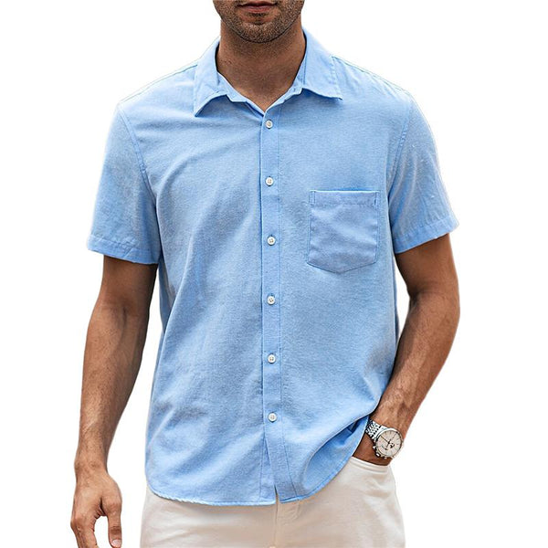 Men's Solid Lapel Breast Pocket Short Sleeve Shirt 22599794Z
