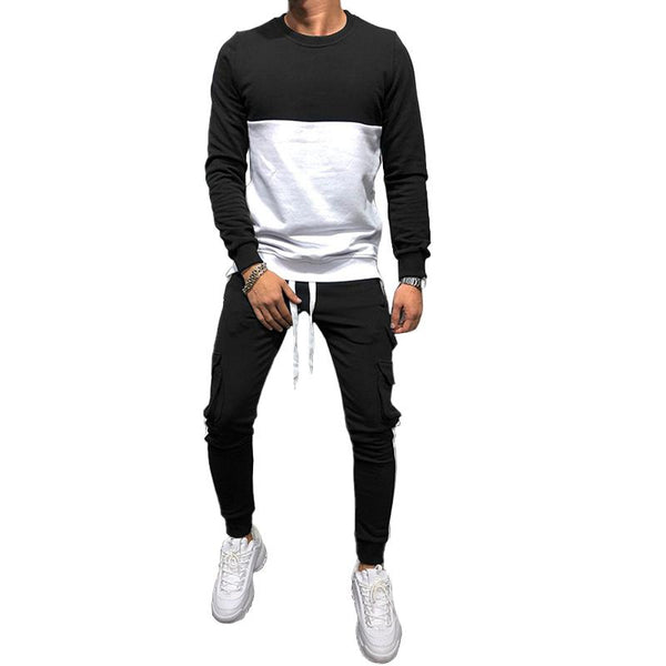 Men's Colorblock Round Neck Long Sleeve Sweatshirt Trousers Set 98502181Z