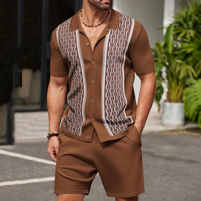 Men's Cool Jacquard Knit Short Sleeve Polo Shirt and Shorts Set 20349968Y