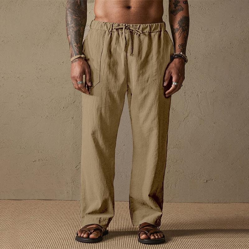 Men's Solid Color Cotton And Linen Loose Straight Casual Pants 09636634Z