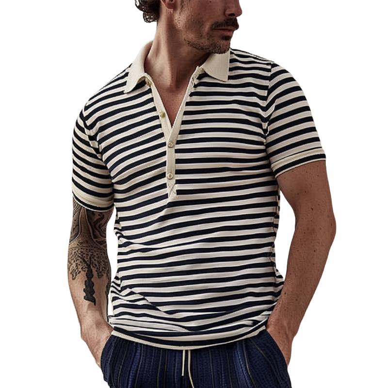 【24-hour shipping】Men's Striped Lapel Short Sleeve Polo Shirt 68617295Z