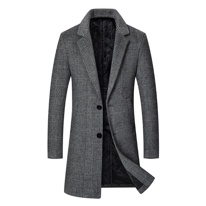 Men's Mid-length Lapel Plaid Woolen Coat 60778233F