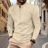 Men's Solid Cotton And Linen Henley Collar Long Sleeve Casual Shirt 47763988Z