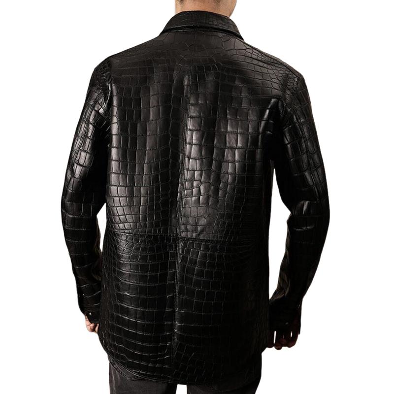 Men's Classic Lapel Croc Pattern Leather Long Sleeve Shirt 72499061F