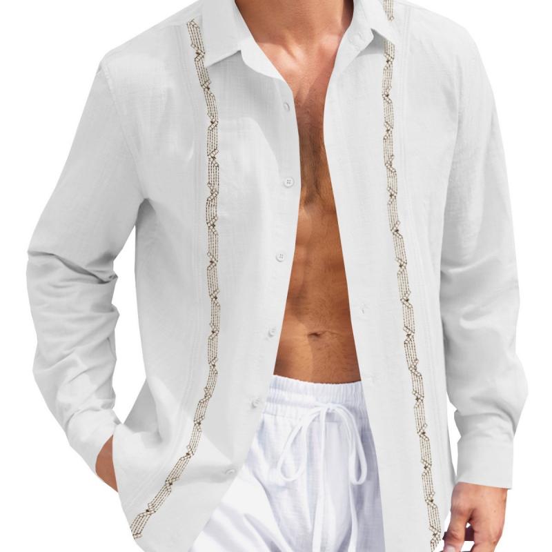 Men's Solid Lapel Long Sleeve Shirt 13180165Z