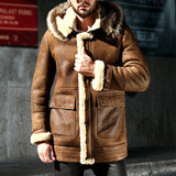 Men's Thickened Warm Faux Fur Hooded Pockets Mid-length Coat 78090106Z