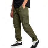 Men's Solid Color Elastic Waist Multi-pocket Cargo Pants 75494864Z