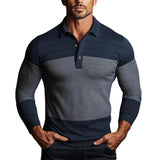 Men's Colorblock Lapel Long Sleeve Ribbed Polo Shirt 68292142F