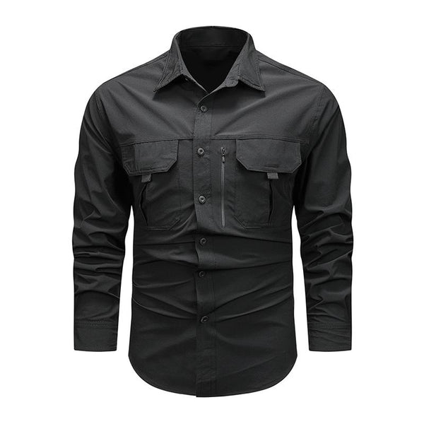 Men's Solid Multi-pocket Long Sleeve Cargo Shirt 38924019Z
