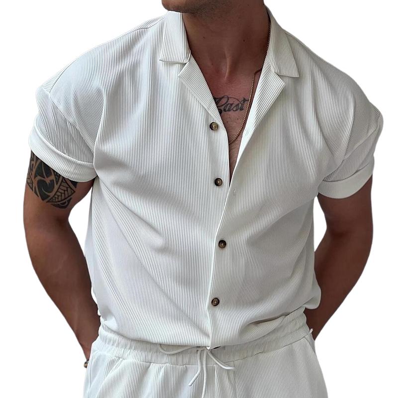 Chemise à revers rayée de couleur unie pour hommes 09235271X