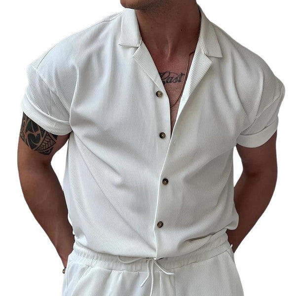 Men's Solid Color Striped Lapel Shirt 09235271X