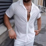 Men's Casual Solid Color Lace Lapel Short Sleeve Shirt 86252733TO