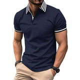 Men's Striped Stitching Lapel Short Sleeve Casual Polo Shirt 40413977Z