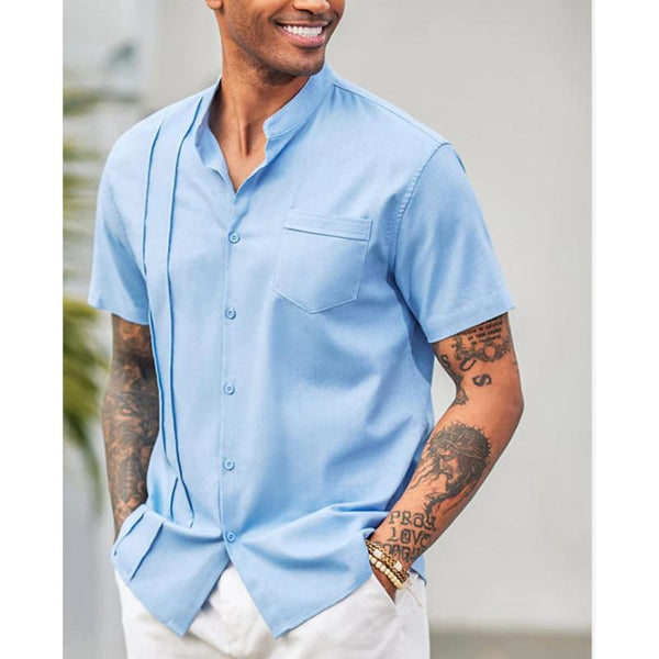 Men's Solid Color Lapel Short Sleeve Shirt 63107495Y