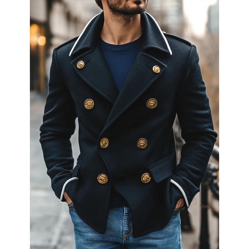 Men's Vintage Wool Double-Breasted Short Coat 08387497Y