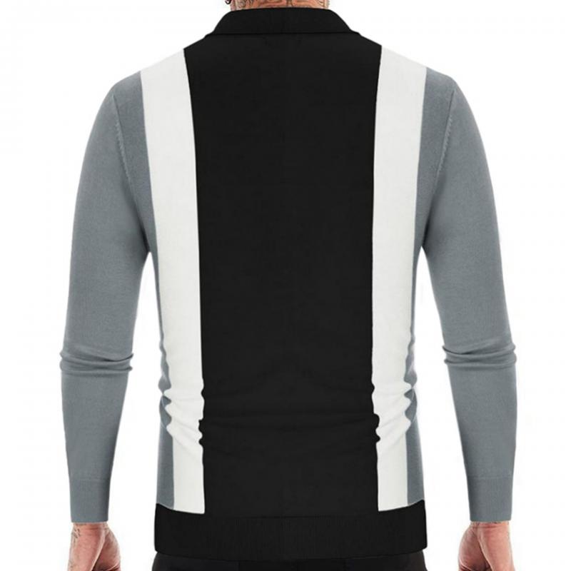 Men's Casual Thin Striped Knitted Long Sleeve Polo Shirt 26408237M