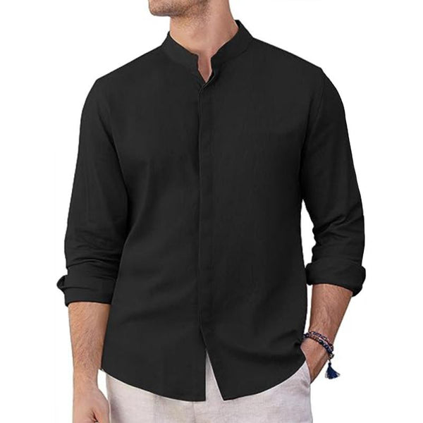 Men's Solid Stand Collar Long Sleeve Casual Shirt 58946798Z