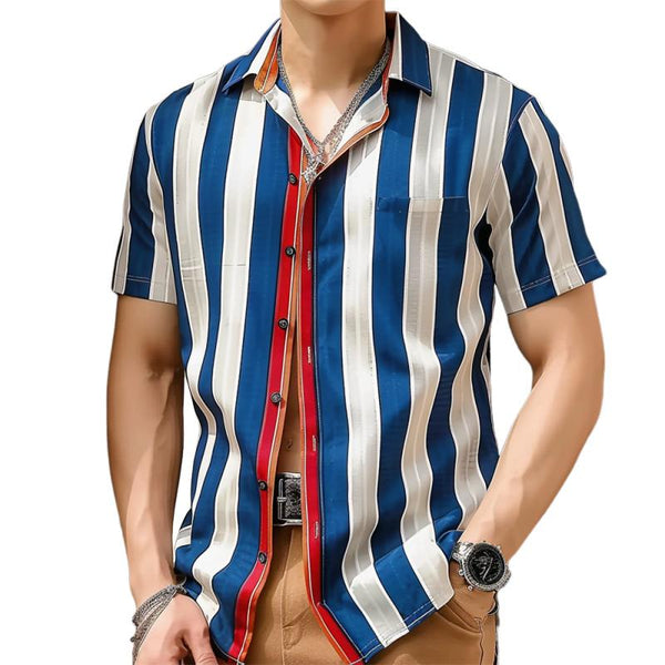 Men's Casual Striped Print Short Sleeve Shirt 85989419Y