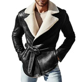 Men's Retro Casual Solid Color Leather Plush Lapel Coat 35109121TO