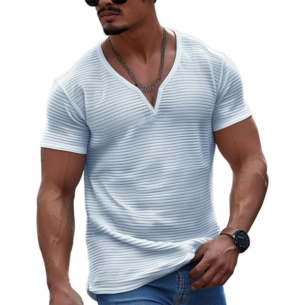 Men's Striped V-Neck Fitted Short Sleeve T-Shirt 22636015Y