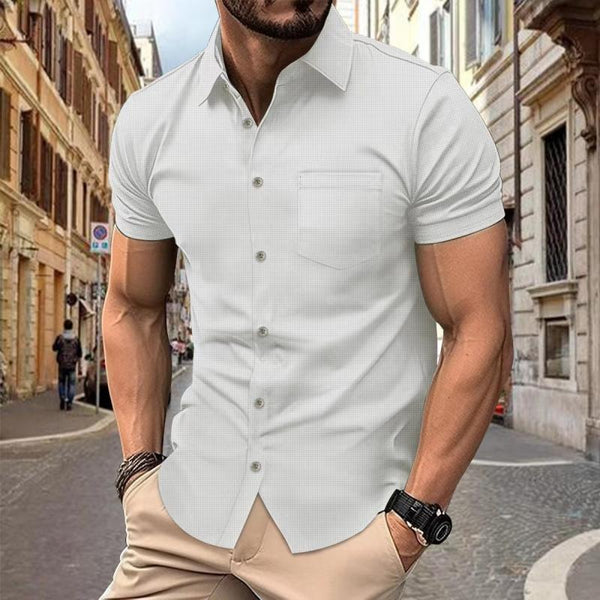 Men's Waffle Solid Chest Pocket Short Sleeve Shirt 48198522Y