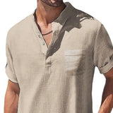 Men's Solid Henley Neck Chest Pocket Short Sleeve Shirt 66594741Y