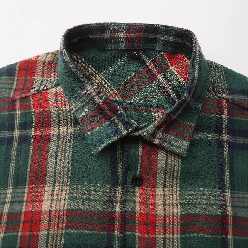 Men's Retro Casual Christmas Plaid Lapel Long Sleeve Shirt 23864501TO