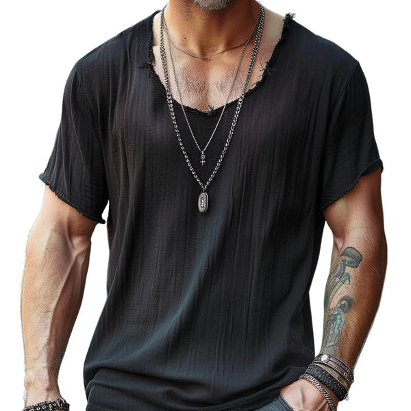 Men's Solid Chiffon Round Neck Short Sleeve Casual T-shirt 59710928Z