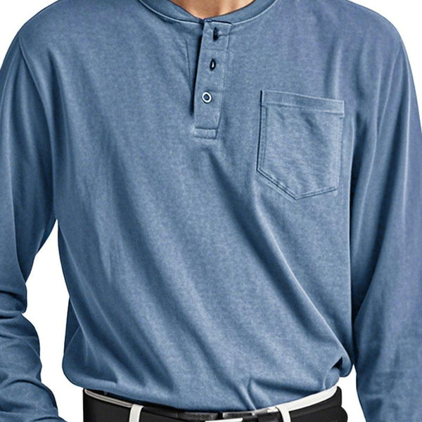 Men's Solid Loose Henley Collar Chest Pocket Long Sleeve T-shirt 52408416Z