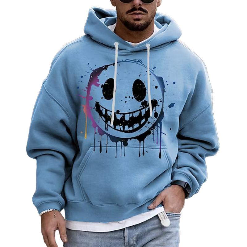 Sudadera con capucha informal con bolsillo y estampado de cara sonriente para hombre 36214627Z