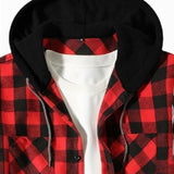 Men's Classic Casual Check Hooded Long Sleeve Shirt 90479460K