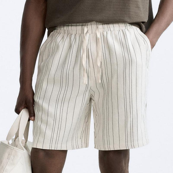 Men's Striped Linen Elastic Waist Straight Casual Shorts 48920371Z