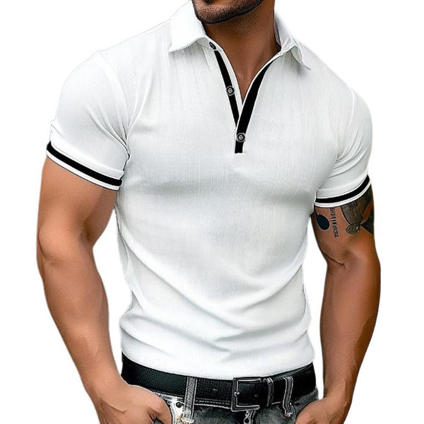 Men's Colorblock Lapel Slim Fit Short Sleeve Polo Shirt 28107927Y