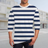 Men's Round Neck Printed Striped Long Sleeve T-shirt 87114175X