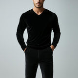 Men's Casual V-neck Slim Velvet Long Sleeve T-shirt 50590359K