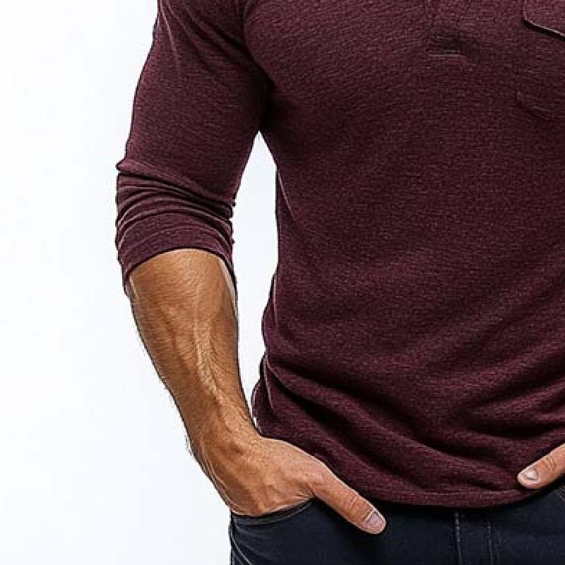 Men's Classic Casual Slim Pocket V-Neck Button Long Sleeve T-Shirt 10131221K