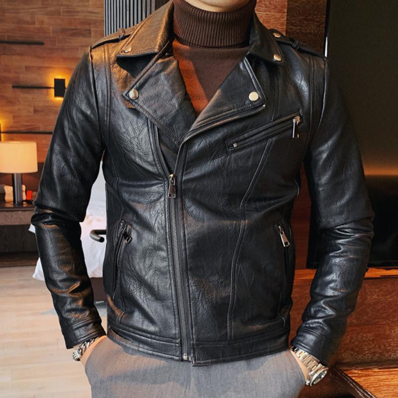 Men's Vintage Casual Leather Zipper Pocket Jacket 47340611TO