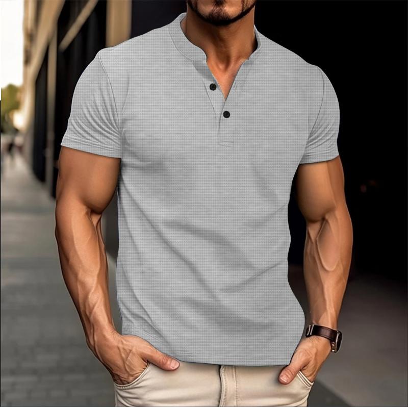 Men's Solid Waffle Henley Collar Short Sleeve Casual T-shirt 36284669Z