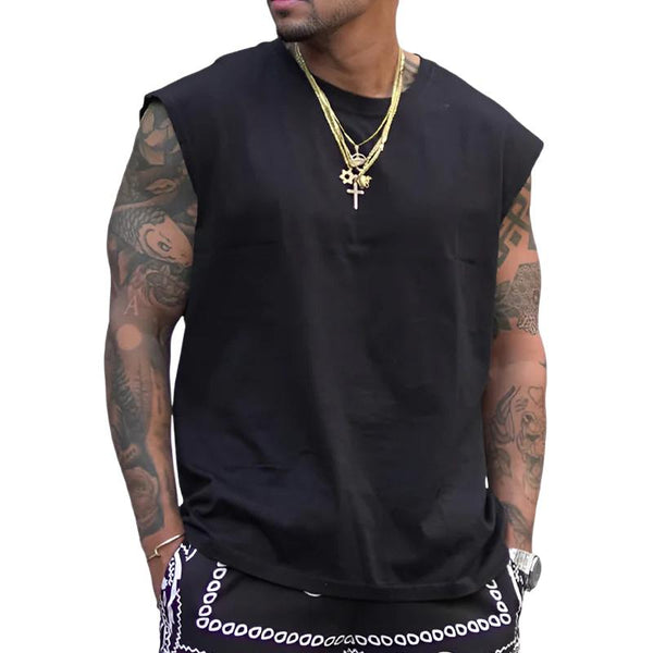 Men's Solid Color Loose Round Neck Sleeveless Fitness Sports Tank Top 87434389Z