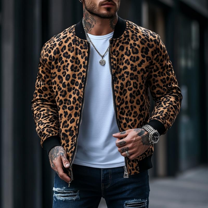 Men's Basics Leopard Print Bomber Jacket 93635399Y