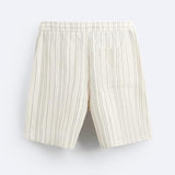 Men's Striped Linen Elastic Waist Straight Casual Shorts 48920371Z
