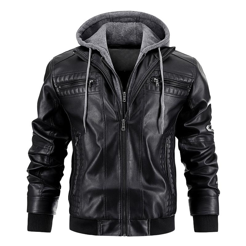 Men's Hooded Warm Leather Jacket 32828401F