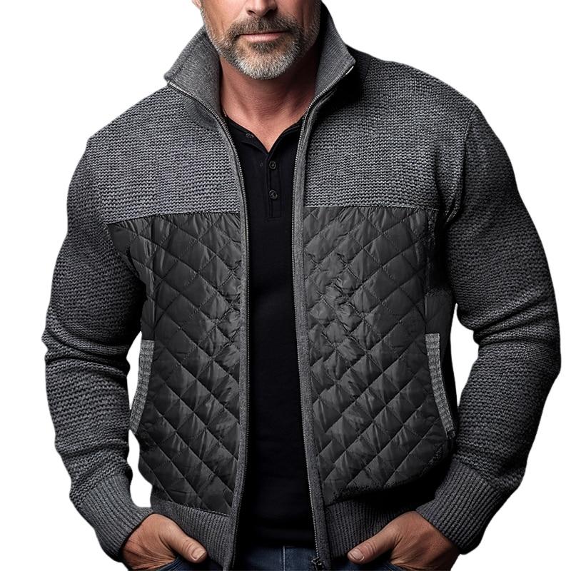 Men's Knitted Patchwork Stand Collar Zippered Plush Jacket 14091352Y