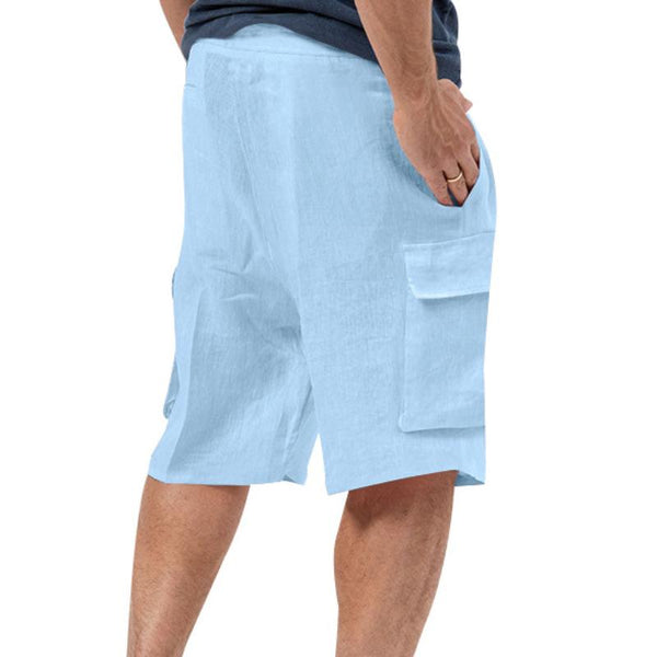 Men's Solid Linen String Multi-Pocket Beach Shorts 37102499Y