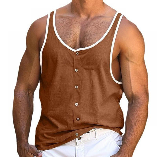 Men's Casual U-Neck Button Colorblock Tank Top 00320295M