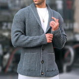 Men's Solid Lapel Long Sleeve Single Breasted Knit Cardigan 02144125Z