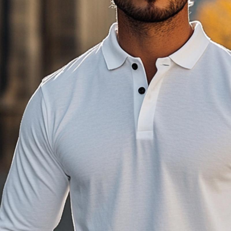 Men's Retro Casual Solid Color Long-sleeved Polo Shirt 95911792TO